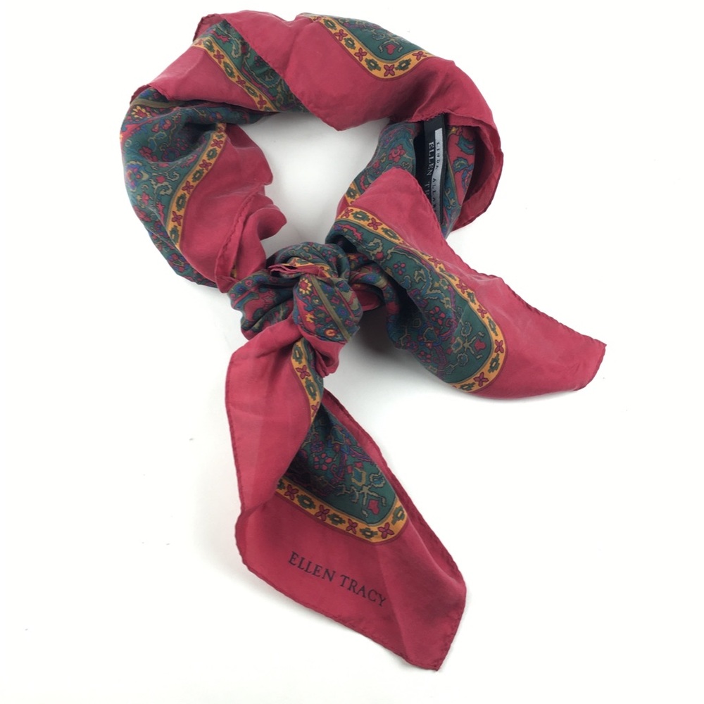 Linda Allard 100% Silk Scarf Ellen Tracy Red Retro